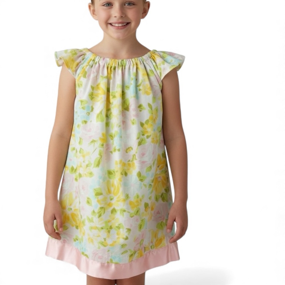 Child's Dress from VTG Pillowcase features Yellow Floral and Pink Trim | 4T